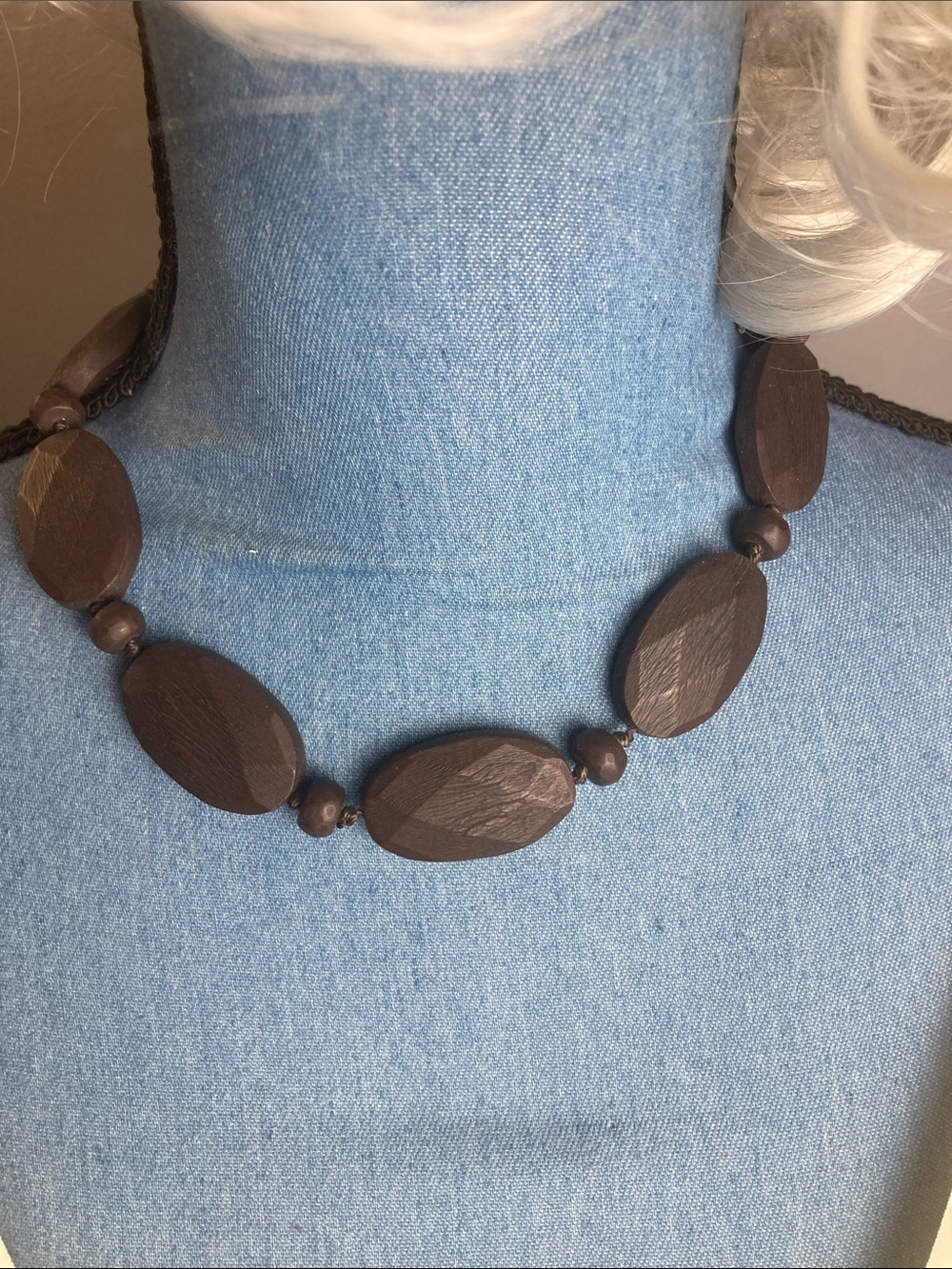 Wood Bead Oval Necklace - Brown 18” long including clasp closure